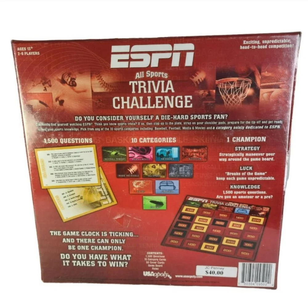 ESPN All Sports Trivia Challenge Board Game Party Family Fun Sealed Age 13 Up